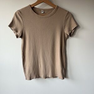 Casual Tan Ribbed Women's Top